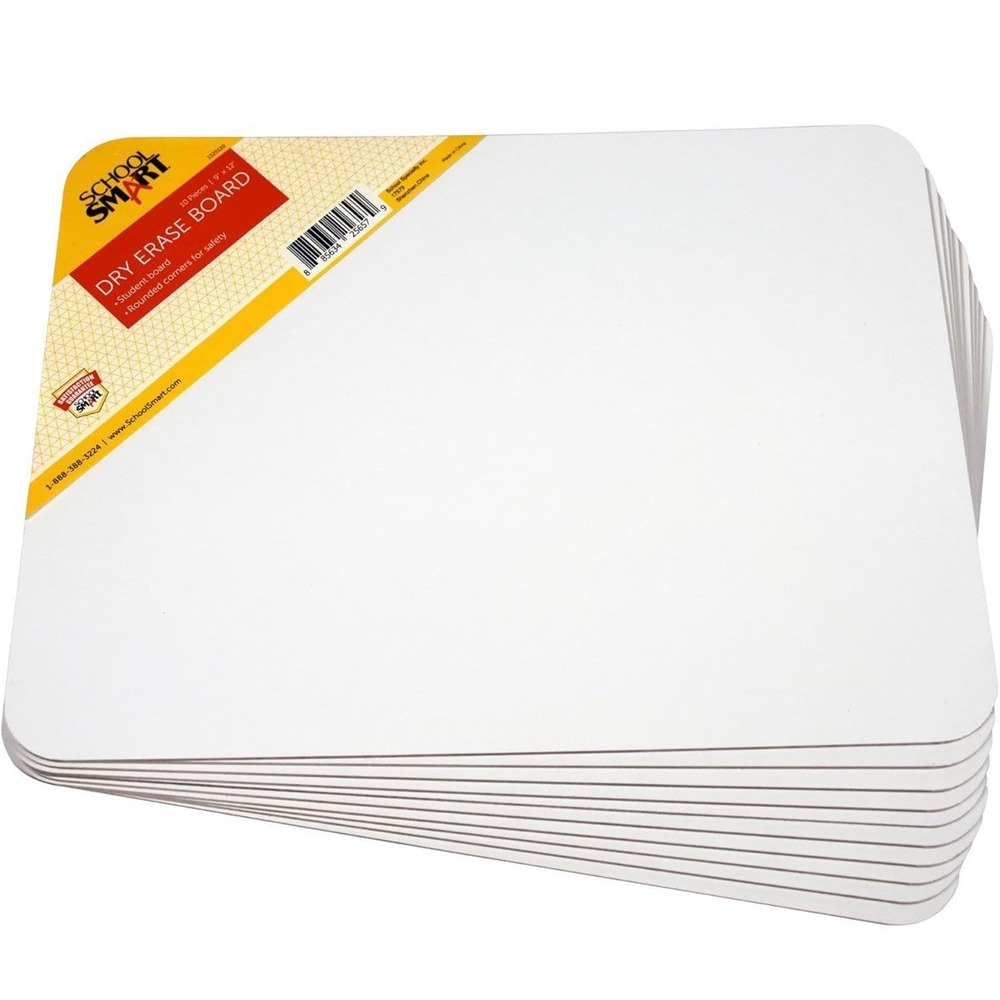 School Smart Dry Erase Boards, Rounded Corners 9 x 12 Inches, White, 10 Pack